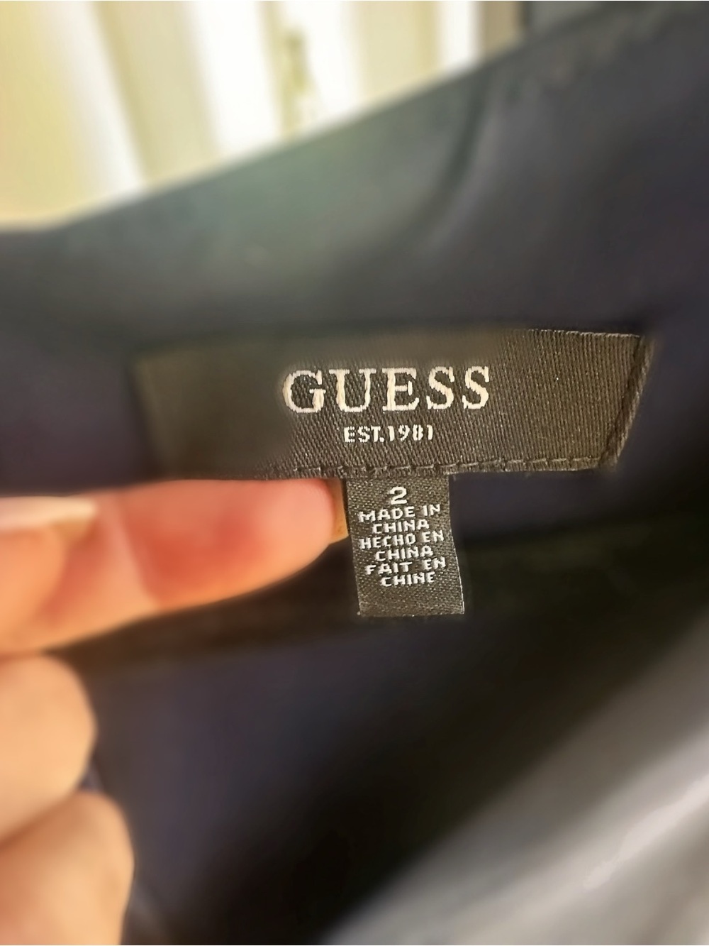 GUESS Navy Ruched Embellished Sleeve V-Neck Mini Dress | Size 2 - Picture 4 of 4